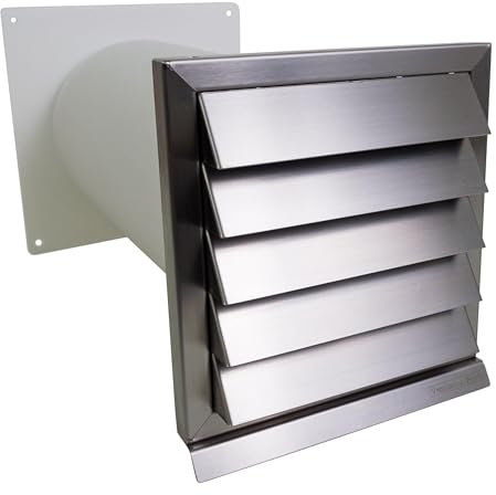 VentilationNord Mauerkasten 125 mit zwei Rückstauklappen | Energiespar Ab- und Zuluftmauerkasten | Edelstahl-Außengitter mit Wandabdichtung | Teleskoprohr Ø 125