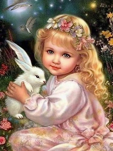 Pavemlo DIY 5D Diamond Painting Kits Ange, Diamant Peinture Point De Croix Broderie Lapin, Strass Complet Image Arts Pour Peinture Salon Chambre Décoration Sticker Mural 30X40 cm