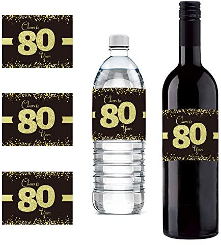 Sumerk 24 Stück 80th Birthday Bottle Label 80 Geburtstag Aufkleber Cheers to 80th Birthday Stickers Self Adhesive Birthday Gift for Men & Women (10 * 7.5 cm)