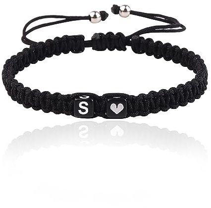 Initial A-Z Armband mit Buchstaben und Herz, Partnerarmband Geflochtenes Band verstellbarer Kette Seilarmband, Paar Geschenk für Frauen und Männer (S)
