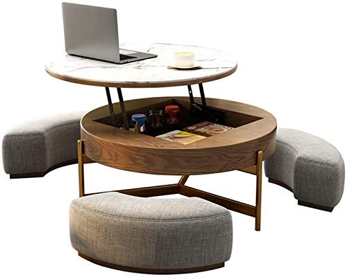 VVHUDA Round Lift Top Coffee Table With Hidden Compartment Storage Shelf,Rustic Industrial Sofa Table Easy Assembly Living Room Office Reception Room-A With 3 Footrest small gift