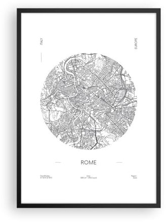 ARTTOR Moderno Cuadros Decorativo 50x70cm Poster da Parete Mapa Roma Italia Cuadros Pared Imágenes Póster Marco Negro Decoracion Salon Dormitorio Cocina Wall Art Prints Decor - P2BPA50x70-5439