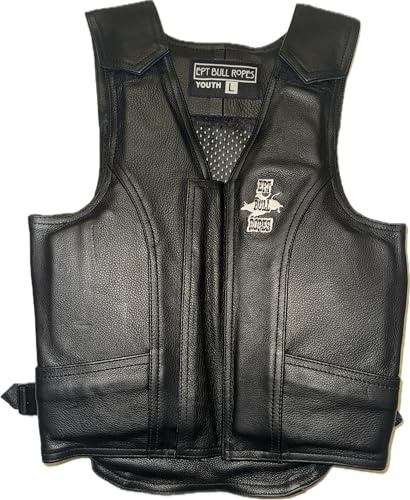 EPT Leather Bull Riding Vest - Black Leather EPT Brand - Child Youth Sizes (Child Youth Large)