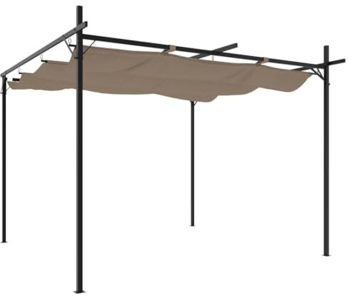 vidaXL Pergola, Pavillon mit Schiebedach, UV-beständig Überdachung Vordach für Garten Terrasse, Gartenpavillon Sonnnenschutz, Taupe 295x292x230 cm