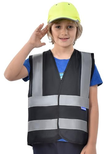 AYKRM Warnweste Kinder schwarz Sicherheitsweste für Kinder Warnweste Reflektierendes WarnschutzWeste Schwarz 6-9 Jahre