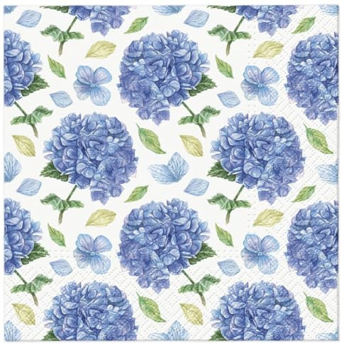 Lot de 20 serviettes en papier fleurs d'hortensia feuilles 33x33 cm convient découpage technique