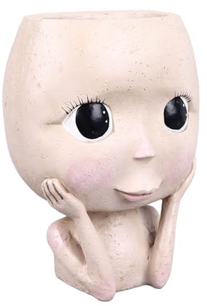 BROLEO Macetas para Cara, Maceteros para Cabeza Creativa, Linda Niña, Personalidad de Resina, Maceta Grande, Maceta, Maceta, Planta en Maceta, Ensalada, Maceteros Grandes