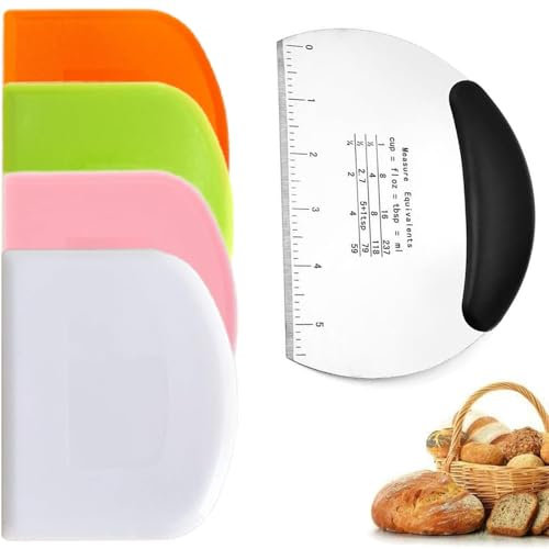 Xanewza 5 PCS Grattoir à Pâte, Coupe Pâte Boulangerie, Grattoir à Pâte en Plastique et Acier Inoxydable pour Pain Cuisine, Pâtisserie, Crêpes, Pâte Fromage Chocolat