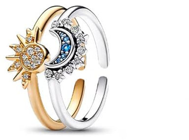 TOEECY 2PCS Ring Set Sonne Und Der Mond Himmlische Sonne Ring Gold und Mond Ring Silber Verstellbar Offene Ringe mit Cubic Zirconia Matching Promise Rings Schmuck Geschenk für Frauen Valentinstag