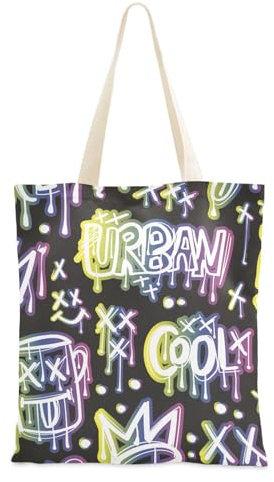 FRODOTGV Tragetasche aus Segeltuch mit Graffiti-Slogan Texten Urban Street Art für Frauen, Geschenke für Frauen, Canvas-Tragetasche mit Taschen, Einkaufstasche, billige Tragetasche, einfarbig,