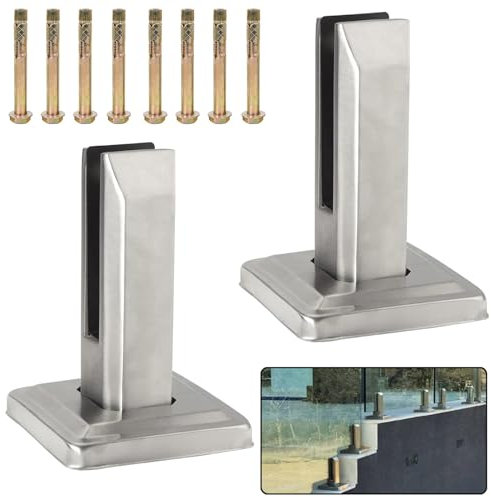 YFJBDKS 2PCS 304 Edelstahl Quadrat Glas Geländer Klammer, Pool Glas Zaun Klammer für rahmenlose 10-12 mm-Glasscheiben, Sichtschutzwände, Poolzaun,Silber