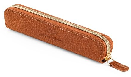 Antony Olivier Real Leather Pencil Case | Rustic Brown Pen Pouch with Zip | for Men, Women & Professionals | Cutest Slim Design Size Pouch for Stationery & Utensils