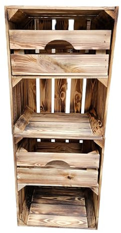 Vintage Holzkisten Obstkisten Weinkisten geflammt mit Ablagefach Schublade 50 x 40 x 30cm -Ideal zur Aufbewahrung und Organisation (2 x Regalfach Kurz)
