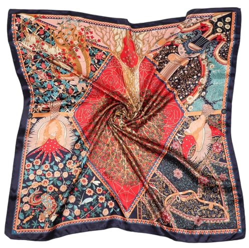 DRESHOW 90x90cm Große Quadratische Schals für Damen Seide Kopftuch Bandanas Haartuch Halstuch Haarschmuck