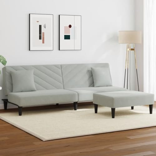 Gecheer 2-TLG.Sofagarnitur mit Kissen Couch Sofa für Wohnzimmer,Loungesofa Polstersofa Gartensofa Wohnzimmersofa Couchgarnitur Designsofa Schlafsofa Couchbett Hellgrau Samt