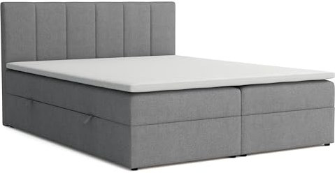 VENASI MÖBEL Lisa Boxspringbett mit Bettkästen H2/H3 Matratze und Topper (Grau, 160 x 200 cm)