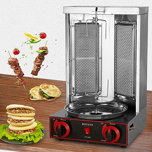 XNZJHPP Máquina eléctrica/Parrilla de Kebab a Gas, Horno de Barbacoa Vertical Giratorio de 360 ​​Grados, máquina de Kebab de Pavo sin Humo (Silver)