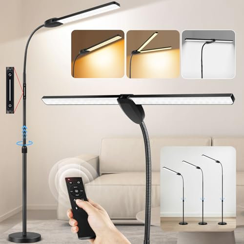 OUTON Stehlampe LED Dimmbar, Leselampe mit 4 Farbtemperatur, Fernbedienung und Touch Steuerung, 1H Timer, für Wohnzimmer Schlafzimmer Büro, Schwarz
