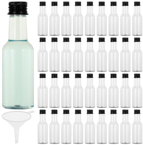 100 PCS Mini Liquor Bottles, 50 ML Plastic Mini Salad Dressing Bottles, Liquid Halloween Small Shooter Bottles, Alcohol Bottles with Cap Wine Hot Sauce Bottles with Liquid Funnel
