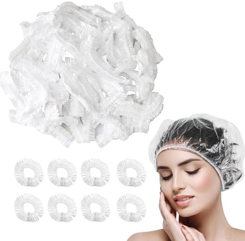 100 PCS Plastic Disposable Shower Caps,Thick Waterproof Elastic Plastic Shower Caps,Disposable Elastic BathCap Waterproof HairCaps for Home Use, Hotel, Spa, and Hair Salon
