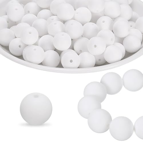 sourcing map 40Pcs Silicone Beads 15mm Silicone Beads Bulk for Pens Loose Round for Keychain Bracelet Necklace DIY Crafts Making, White