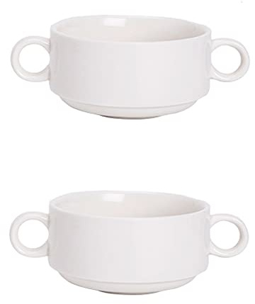 Keramikschüssel, Suppenschüsseln mit Griffen, Keramik-Suppenschüssel-Set for Servieren for die Küche, Töpfe for französische Zwiebelsuppe, Porzellanschüsseln for Suppe, Müsli, Eintopf, 2er-Set