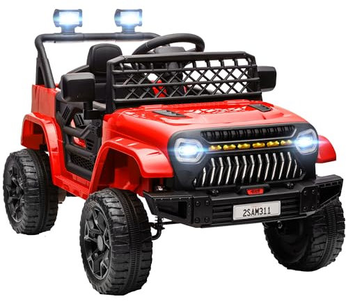 AIYAPLAY Coche Eléctrico para Niños de +3 Años Coche Eléctrico Infantil de Batería 12V con Mando a Distancia Velocidad Ajustable USB Faros Bocina Rojo