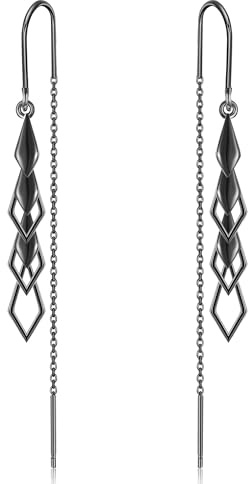 Geometrie/Blaue Blumen Einfädler Ohrringe aus Sterling Silber lange Quasten Ohrringe für Damen
