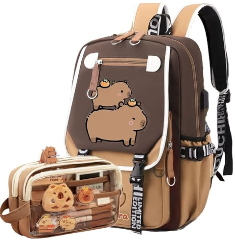 WANWEN sac à dos Kawaii Capybara, Dessin Animé, Sacs Mignons pour Enfants école (B)