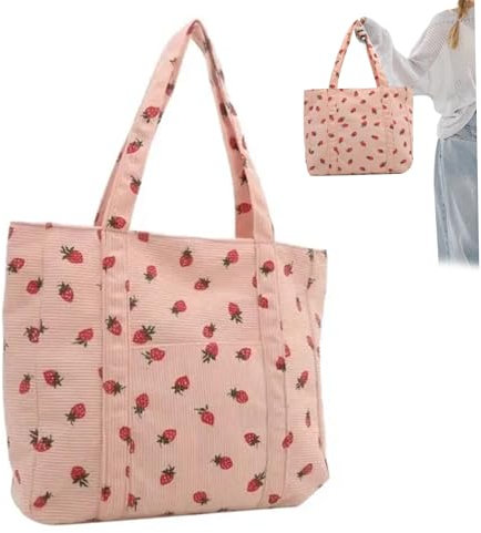 Erdbeer -Einkaufstasche 12x13x4 '' Leinwand Erdbeer -Geldbörse Stilvolle Umhängetasche Ästhetische Tasche für Frauen Mädchen Geschenk, Erdbeerbeutel