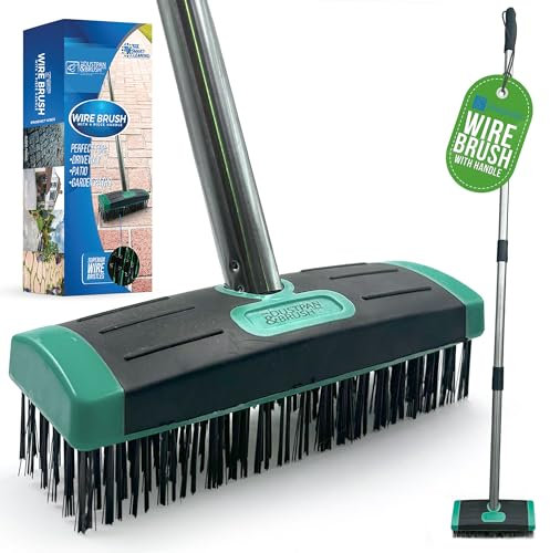 Wire Brush for Moss Removal with Stainless Steel 4 Section Handle, Moss Remover Tool Patio Brush, Durable Metal Bristles for Removing Tough Weeds, Ideal for Garden, Driveway Weed Patio Cleaner
