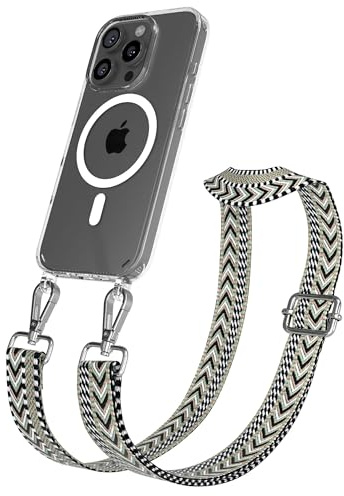 EAZY CASE Handykette - Verstellbares Taschenband kompatibel mit iPhone 16 Pro, Schulterriemen, Handykordel mit Silikon Hülle, Qi Charging kompatibel, Umhängetasche, Grün Schwarz Silber