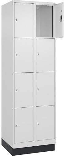 kaiserkraft | 4er-Schließfachschrank Evolo Plus | 2 Abteile | weiß | B 600 mm | 8 Fächer | mit Bodensockel | Zylinderschloss