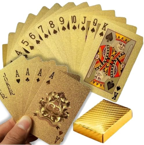 Przydasie Golden Spielkarten für Poker - Wasserfeste Spiele Karten - Kartendeck Flexibel - Casino-Stil Pokerkarten - Wasserkartenspiele mit 2 Joker - Ideal für Magier und Sammler - Plastik-Spielkarten