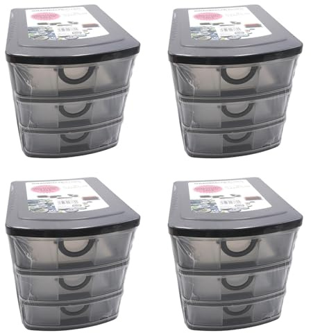 4er Set Schubladenbox Kunststoff 19 x 14,5 x 16 cm 3 Schubladen Organizer Stapelbar Sortierbox Kleinteilebox