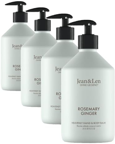 Jean & Len Heavenly Hand- & Body Balm Rosemary & Ginger, für ein duftendes Pflegeerlebnis, mit Bio-Arganöl und Sheabutter, Hochwertige Flasche, ohne Parabene & Silikone, 500 ml (Packung mit 4)