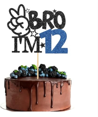 Bro I'm 12 Tortendeko Glitzer Happy 12th Geburtstag Kuchen Deko Bro I'm 12 auf 12 Jahre Geburtstag Party Kuchen Dekoration für Prost auf 12 Jahre Kinder Geeignet für Geburtstagsfeiern Jubiläum (1) (1)