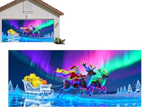Decoraciones Banner Cubierta Para Puerta De Garaje Navidad | Lona Fluorescente 2D Placa Santa Dibujos Animados | Gran Banner Lona Puerta Garaje Navidad - Para Exterior Exterior Exterior Interior