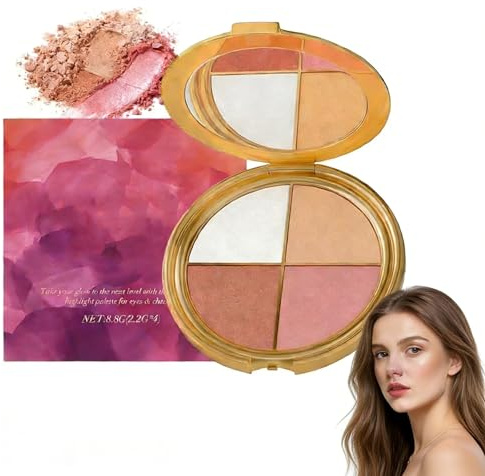 4-in-1 Lidschatten Palette für Augen und Wangen, Deckender Lidschatten, Highlighter, Blush, Seidig-weiche Texture, Für Tägliche und Abendliche Make-up Looks, Perfekt für Reisen