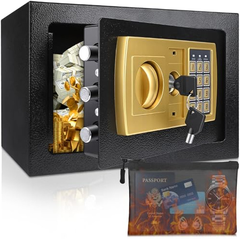 Vankarr Tresor für zuhause,Möbeltresor Mit Zahlenschloss,31x20x20cm Elektronisch Wandtresor,Safe Tresor Klein,Möbeltresor mit Schlüssel,für Zuhause,Büro,Hotel,Bargeld,Schmuck,Schwarz