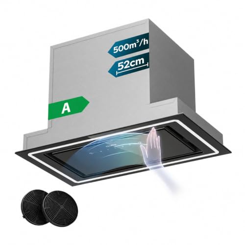 CIARRA 52cm Integrated Cooker Hood Black Wave/Touch Control CBCB5931C | CBCF055 Carbon Filters Included Built-in Recirculating & Ducting Extractor Hood Led Light 3 Speeds 500m³/h Energy Class A