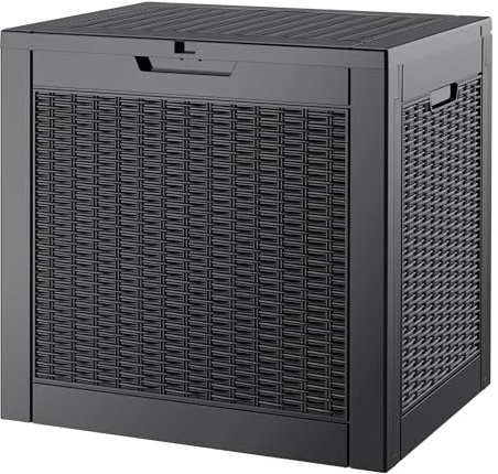 GULAIMOAO Outdoor Storage Box 100L with Lockable Lid, Waterproof Resin Storage Bin for Patio Furniture, Garden Tools, Cushions, Black