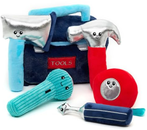 Snuggz Kids Builder Tool Plush Playset - Soft Interactive Toy Set for Toddlers with Pretend Play Tool Kit and Cute Accessories, Cuddly Plush Gift Idea for Children