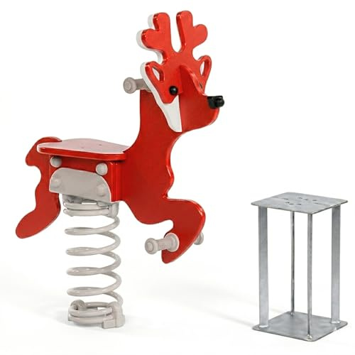 SPIELTURMKING Federwippe Hirsch Schaukelwippe DIN EN 1176 geprüftes | Wipptier für öffentliche Spielplätze, Kindergarten und Kommunen aus HDPE Kunststoff Federtier inkl Bodenanker