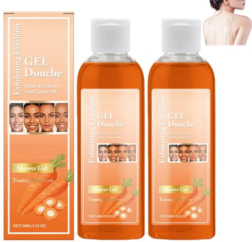 Gel douche éclaircissant à la carotte, huile visage et corps à la vitamine C et à la carotte pour femmes, hydratation intense, anti-âge et éclaircissant, atténue les ridules, rafraîchissant (2pcs)