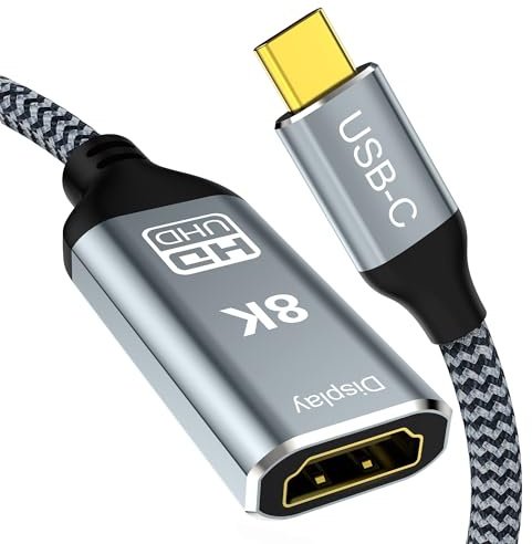 Adattatore da USB C a HDMI2.1, cavo da tipo C a HDMI femmina, 8K a 60Hz 4K a 144Hz, Thunderbolt 4/5 compatibile con MacBook Pro/Air, iPad Pro, iPhone 17 16, HDCP 2.3 e HDR10, 48 Gbps, XPS, Galaxy S22