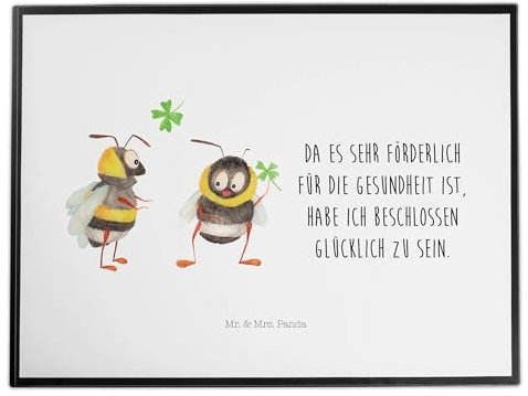 Mr. & Mrs. Panda Schreibtischunterlage Hummeln Kleeblatt - Geschenk, Gute Laune, Biene, lustige Sprüche, Tiermotive, Schreibwaren, Spruch schön, 400mm x 530mm, Weiß