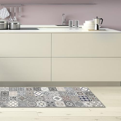 CREARREDA Läufer Teppich Küchenteppich Azulejos Vintage 50x240 Isolierend, feuerhemmend, Kratzfest, hypoallergen, leicht zu waschender Vinyl Teppich. Komplett in Italien hergestellt