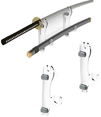 WANLIAN Schwertständer, Schwerthaken, zweischichtiger wandmontierter Samurai-Schwertständer Display-Ständer, Schwertständer, Schwerthalter, Unterstützung aller Schwerter (Transparent 1 Paar)
