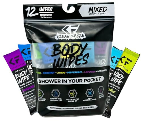 KLEAN FREAK Lot de 12 lingettes jetables originales, emballées individuellement pour la salle de sport, l'entraînement, la randonnée, les voyages et le sport (mixte)